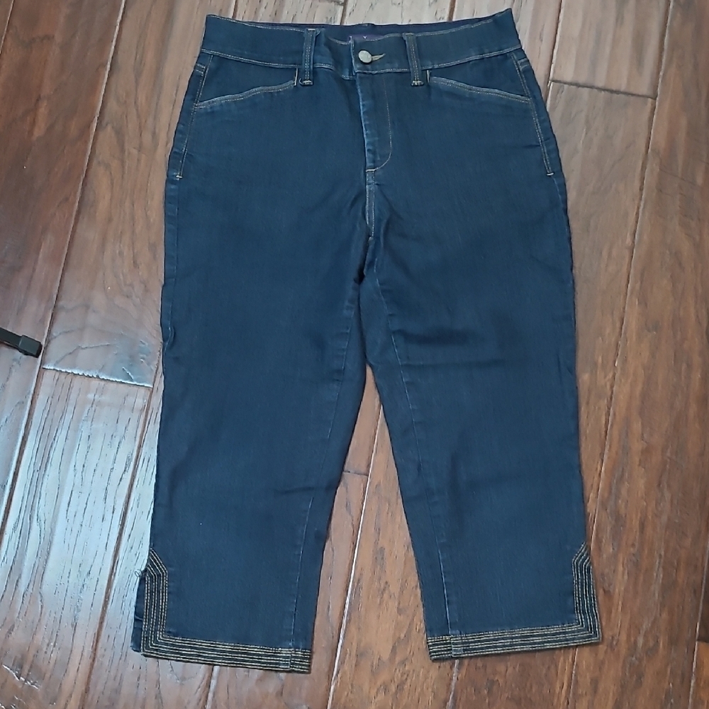 NYDJ Dark Blue ARIEL Crop Jeans with Embroidered Hem Detail size 4
